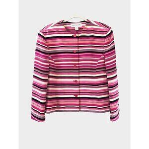 Jones NY VTG Pink Striped Silk Blouse Blazer 16 Quiet Luxury Office Grandmacore